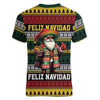 Mexican Santa Sombrero Women V-Neck T-Shirt Feliz Navidad Mexico - Wonder Print Shop