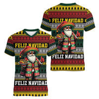 Mexican Santa Sombrero Women V-Neck T-Shirt Feliz Navidad Mexico - Wonder Print Shop