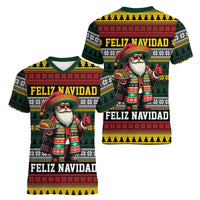 Mexican Santa Sombrero Women V-Neck T-Shirt Feliz Navidad Mexico - Wonder Print Shop