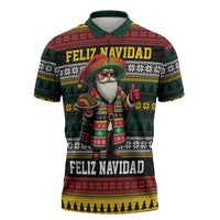 Mexican Santa Sombrero Zipper Polo Shirt Feliz Navidad Mexico - Wonder Print Shop