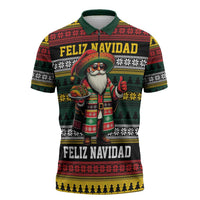 Mexican Santa Sombrero Zipper Polo Shirt Feliz Navidad Mexico - Wonder Print Shop