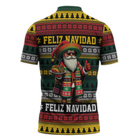 Mexican Santa Sombrero Zipper Polo Shirt Feliz Navidad Mexico - Wonder Print Shop