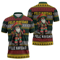 Mexican Santa Sombrero Zipper Polo Shirt Feliz Navidad Mexico - Wonder Print Shop