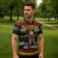 Mexican Santa Sombrero Zipper Polo Shirt Feliz Navidad Mexico - Wonder Print Shop