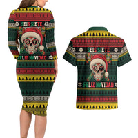 Mexican SEIS Siete 67 Meme Couples Matching Long Sleeve Bodycon Dress and Hawaiian Shirt Feliz Navidad Mexico - Wonder Print Shop