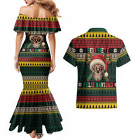 Mexican SEIS Siete 67 Meme Couples Matching Mermaid Dress and Hawaiian Shirt Feliz Navidad Mexico - Wonder Print Shop