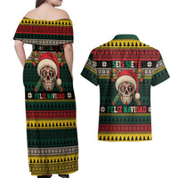 Mexican SEIS Siete 67 Meme Couples Matching Off Shoulder Maxi Dress and Hawaiian Shirt Feliz Navidad Mexico - Wonder Print Shop
