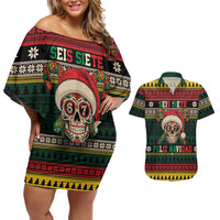 Mexican SEIS Siete 67 Meme Couples Matching Off Shoulder Short Dress and Hawaiian Shirt Feliz Navidad Mexico - Wonder Print Shop