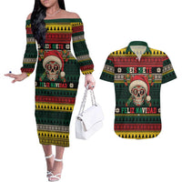 Mexican SEIS Siete 67 Meme Couples Matching Off The Shoulder Long Sleeve Dress and Hawaiian Shirt Feliz Navidad Mexico - Wonder Print Shop
