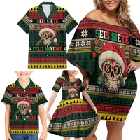 Mexican SEIS Siete 67 Meme Family Matching Off Shoulder Short Dress and Hawaiian Shirt Feliz Navidad Mexico - Wonder Print Shop