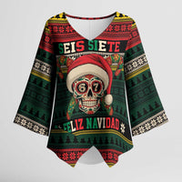 Mexican SEIS Siete 67 Meme Kimono Sleeve Blouse Feliz Navidad Mexico - Wonder Print Shop