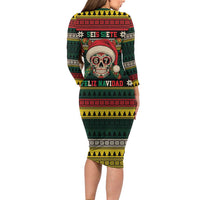 Mexican SEIS Siete 67 Meme Long Sleeve Bodycon Dress Feliz Navidad Mexico - Wonder Print Shop
