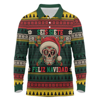 Mexican SEIS Siete 67 Meme Long Sleeve Polo Shirt Feliz Navidad Mexico - Wonder Print Shop