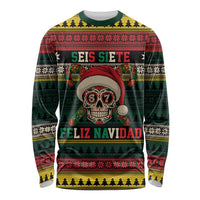 Mexican SEIS Siete 67 Meme Long Sleeve Shirt Feliz Navidad Mexico - Wonder Print Shop