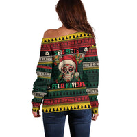 Mexican SEIS Siete 67 Meme Off Shoulder Sweater Feliz Navidad Mexico - Wonder Print Shop