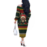 Mexican SEIS Siete 67 Meme Off The Shoulder Long Sleeve Dress Feliz Navidad Mexico - Wonder Print Shop