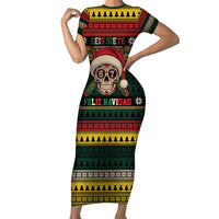 Mexican SEIS Siete 67 Meme Short Sleeve Bodycon Dress Feliz Navidad Mexico - Wonder Print Shop