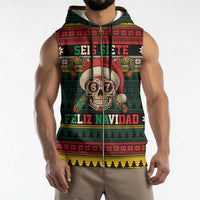 Mexican SEIS Siete 67 Meme Sleeveless Zip Hoodie Feliz Navidad Mexico - Wonder Print Shop