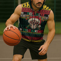 Mexican SEIS Siete 67 Meme Sleeveless Zip Hoodie Feliz Navidad Mexico - Wonder Print Shop