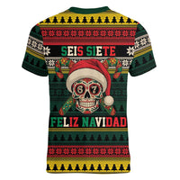 Mexican SEIS Siete 67 Meme Women V-Neck T-Shirt Feliz Navidad Mexico - Wonder Print Shop