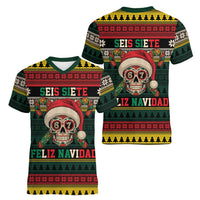 Mexican SEIS Siete 67 Meme Women V-Neck T-Shirt Feliz Navidad Mexico - Wonder Print Shop