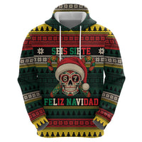 Mexican SEIS Siete 67 Meme Zip Hoodie Feliz Navidad Mexico - Wonder Print Shop