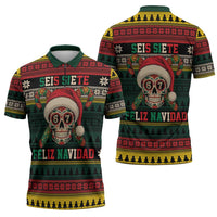 Mexican SEIS Siete 67 Meme Zipper Polo Shirt Feliz Navidad Mexico - Wonder Print Shop