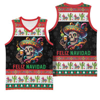 Mexican Sugar Skull Basketball Jersey Feliz Navidad Mexico - Wonder Print Shop