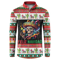 Mexican Sugar Skull Button Sweatshirt Feliz Navidad Mexico - Wonder Print Shop