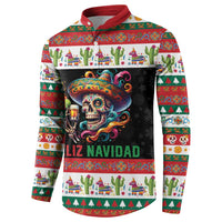Mexican Sugar Skull Button Sweatshirt Feliz Navidad Mexico - Wonder Print Shop