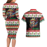 Mexican Sugar Skull Couples Matching Long Sleeve Bodycon Dress and Hawaiian Shirt Feliz Navidad Mexico - Wonder Print Shop