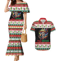 Mexican Sugar Skull Couples Matching Mermaid Dress and Hawaiian Shirt Feliz Navidad Mexico - Wonder Print Shop