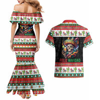Mexican Sugar Skull Couples Matching Mermaid Dress and Hawaiian Shirt Feliz Navidad Mexico - Wonder Print Shop