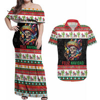 Mexican Sugar Skull Couples Matching Off Shoulder Maxi Dress and Hawaiian Shirt Feliz Navidad Mexico - Wonder Print Shop
