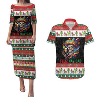 Mexican Sugar Skull Couples Matching Puletasi and Hawaiian Shirt Feliz Navidad Mexico - Wonder Print Shop