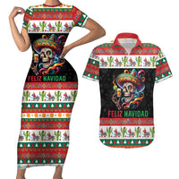 Mexican Sugar Skull Couples Matching Short Sleeve Bodycon Dress and Hawaiian Shirt Feliz Navidad Mexico - Wonder Print Shop