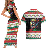 Mexican Sugar Skull Couples Matching Short Sleeve Bodycon Dress and Hawaiian Shirt Feliz Navidad Mexico - Wonder Print Shop
