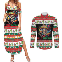 Mexican Sugar Skull Couples Matching Summer Maxi Dress and Long Sleeve Button Shirt Feliz Navidad Mexico - Wonder Print Shop