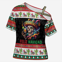 Mexican Sugar Skull Cross Shoulder Shirt Feliz Navidad Mexico - Wonder Print Shop