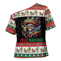 Mexican Sugar Skull Cross Shoulder Shirt Feliz Navidad Mexico - Wonder Print Shop