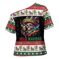 Mexican Sugar Skull Cross Shoulder Shirt Feliz Navidad Mexico - Wonder Print Shop
