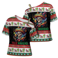 Mexican Sugar Skull Cross Shoulder Shirt Feliz Navidad Mexico - Wonder Print Shop