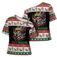Mexican Sugar Skull Cross Shoulder Shirt Feliz Navidad Mexico - Wonder Print Shop