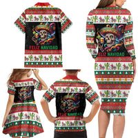 Mexican Sugar Skull Family Matching Long Sleeve Bodycon Dress and Hawaiian Shirt Feliz Navidad Mexico - Wonder Print Shop