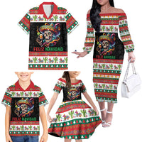 Mexican Sugar Skull Family Matching Off The Shoulder Long Sleeve Dress and Hawaiian Shirt Feliz Navidad Mexico - Wonder Print Shop