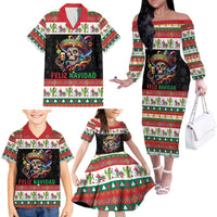 Mexican Sugar Skull Family Matching Off The Shoulder Long Sleeve Dress and Hawaiian Shirt Feliz Navidad Mexico - Wonder Print Shop