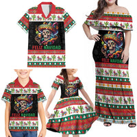 Mexican Sugar Skull Family Matching Off Shoulder Maxi Dress and Hawaiian Shirt Feliz Navidad Mexico - Wonder Print Shop