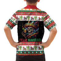 Mexican Sugar Skull Family Matching Off Shoulder Short Dress and Hawaiian Shirt Feliz Navidad Mexico - Wonder Print Shop