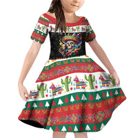 Mexican Sugar Skull Family Matching Off Shoulder Short Dress and Hawaiian Shirt Feliz Navidad Mexico - Wonder Print Shop