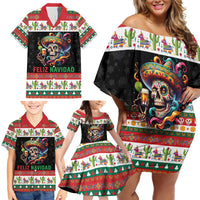 Mexican Sugar Skull Family Matching Off Shoulder Short Dress and Hawaiian Shirt Feliz Navidad Mexico - Wonder Print Shop